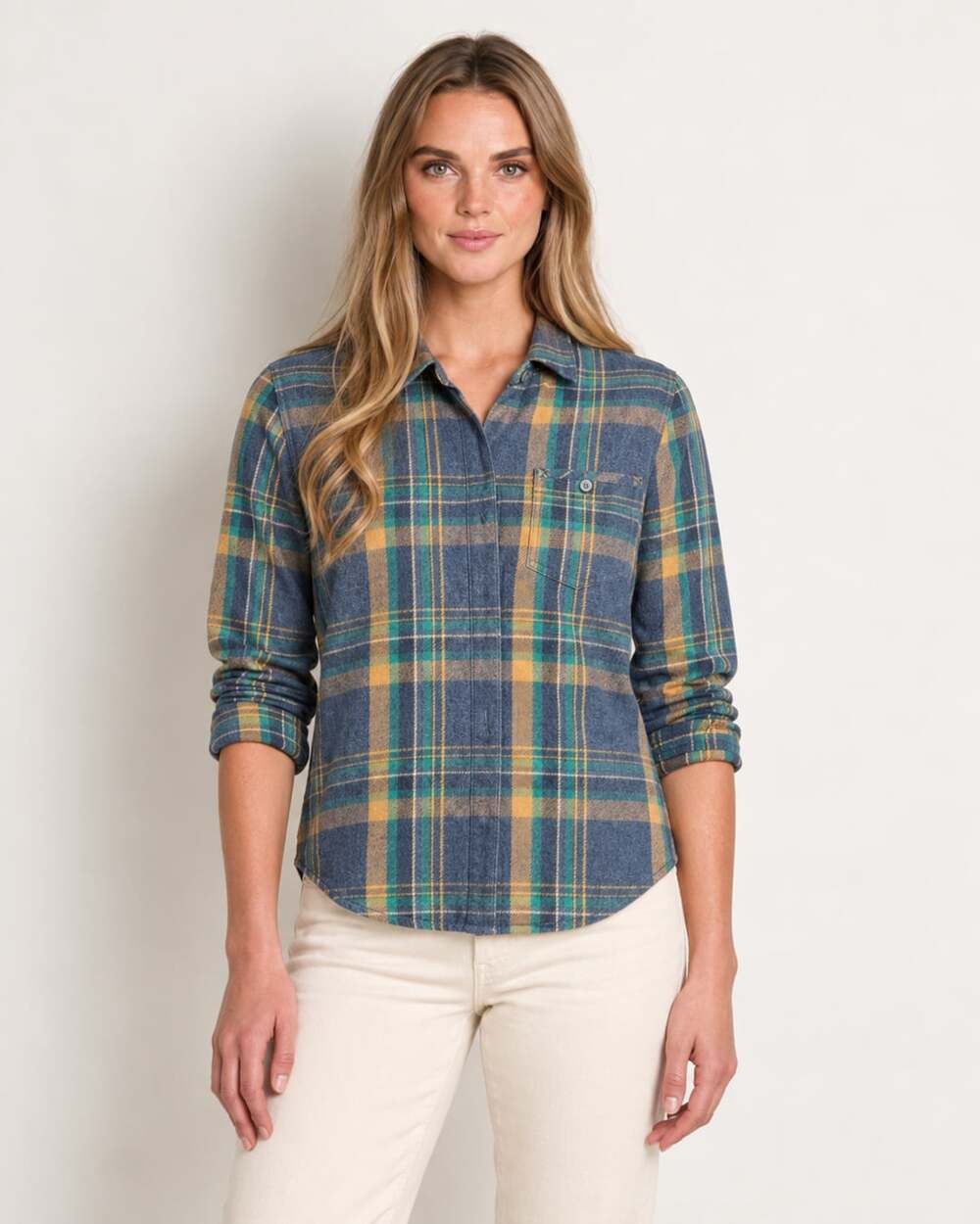 Toad&Co Women's Blue Green Plaid Long Sleeve Button-Up Flannel Shirt Size S